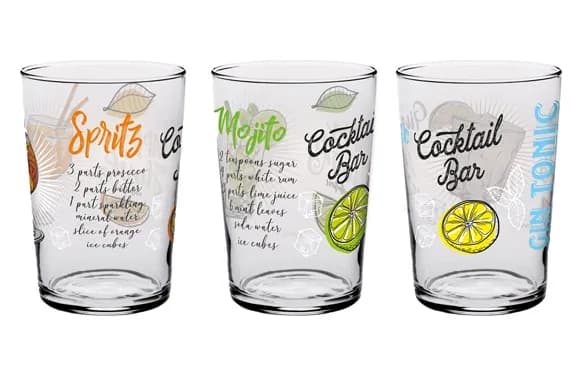 Vaso pinta coctel decorado pack 3 uds