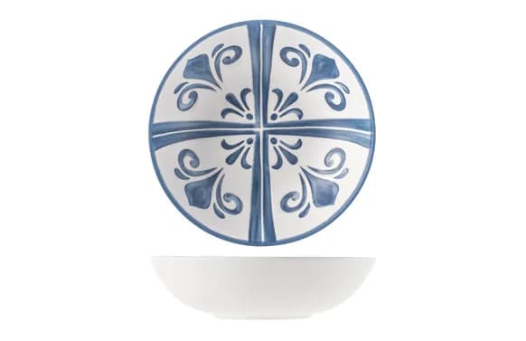 Plato melamina azulejo blanco-azul