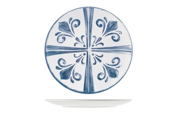Plato melamina azulejo blanco-azul