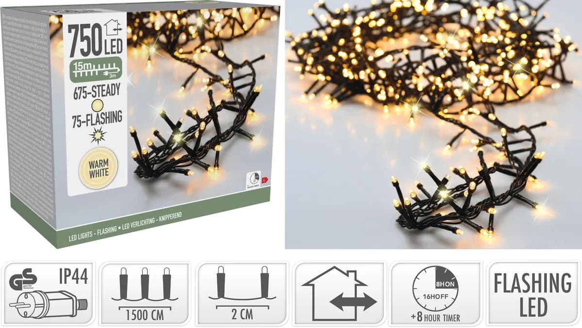 Guirnalda serpiente 750 led con flash ip44 timer