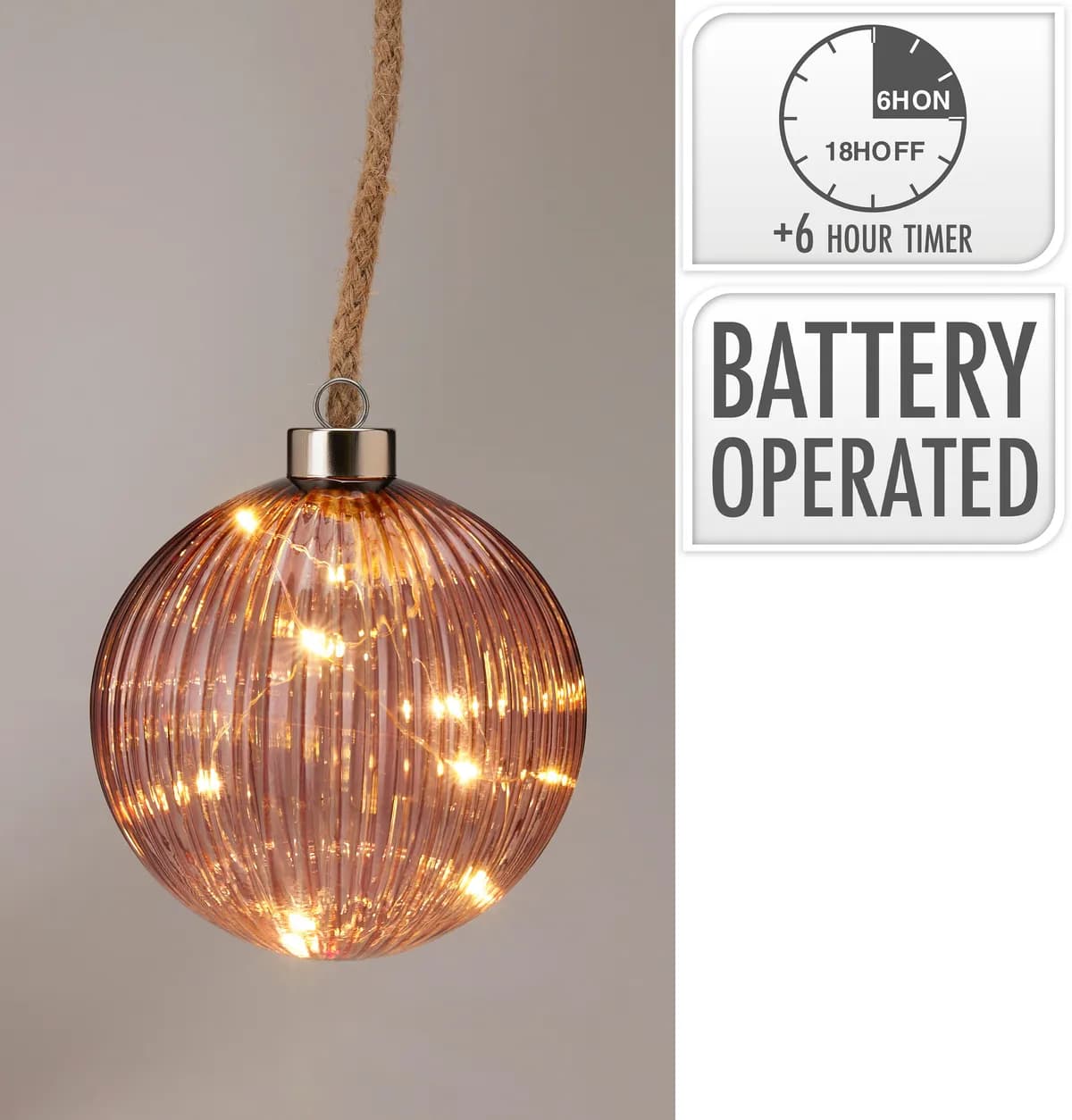 Bola decorativa vidrio leds timer a batería