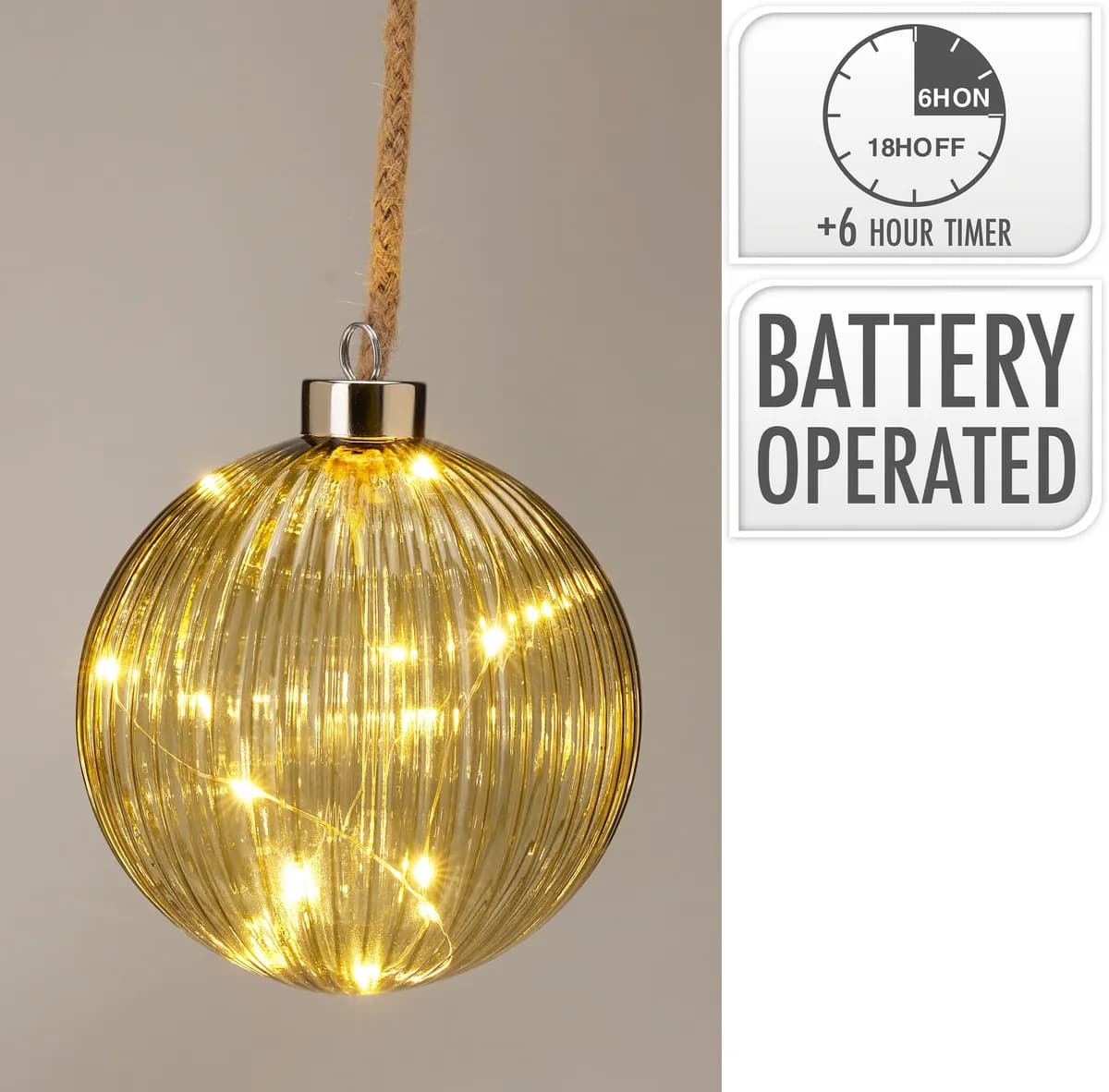 Bola decorativa vidrio leds timer a batería