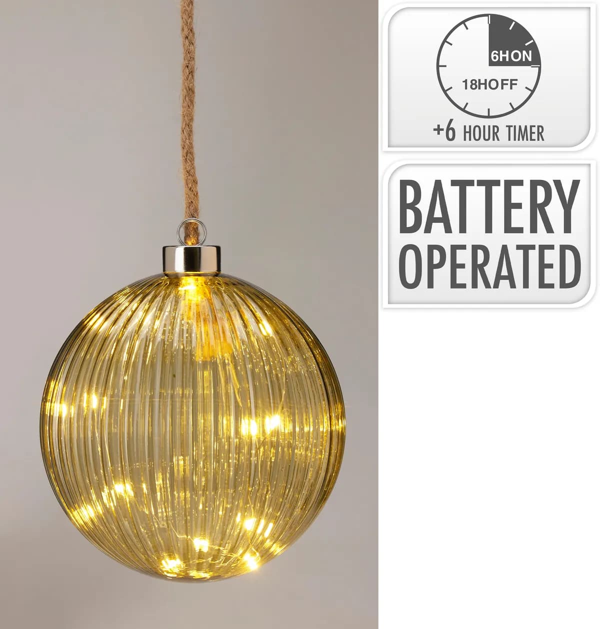 Bola decorativa vidrio leds timer a batería