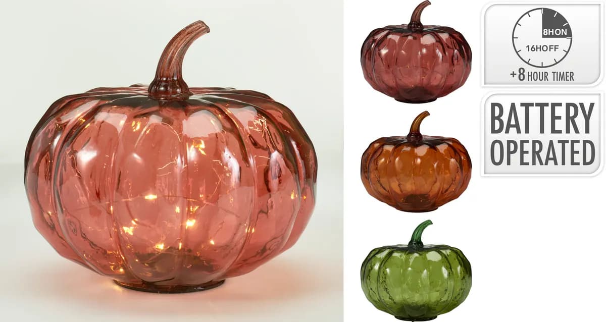Calabaza vidrio leds decoración timer a batería