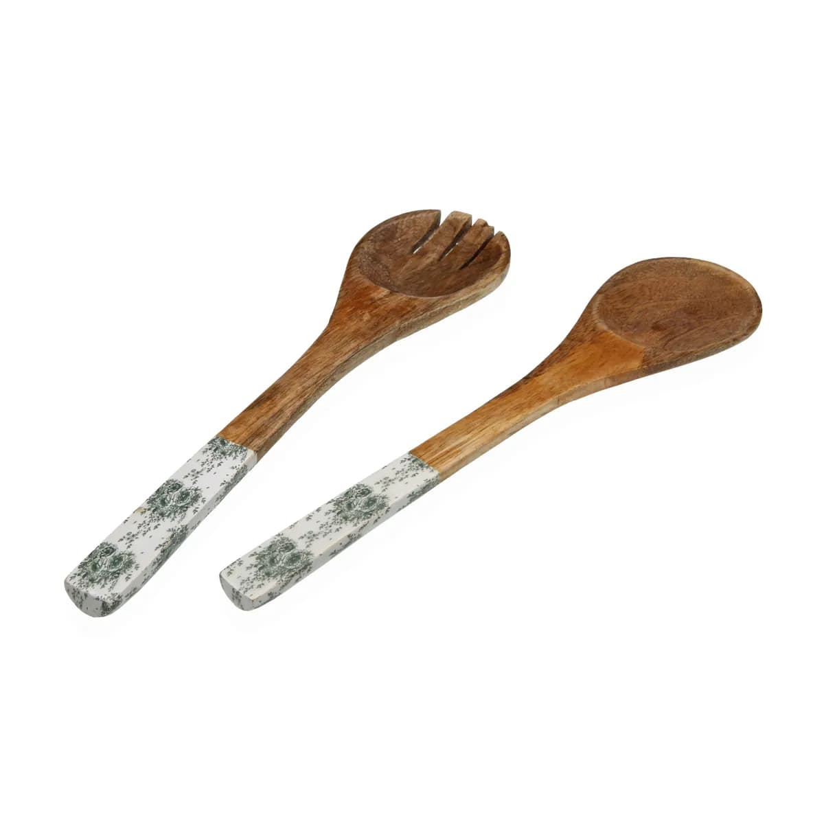 Utensilios ensalada madera decorada set 2u