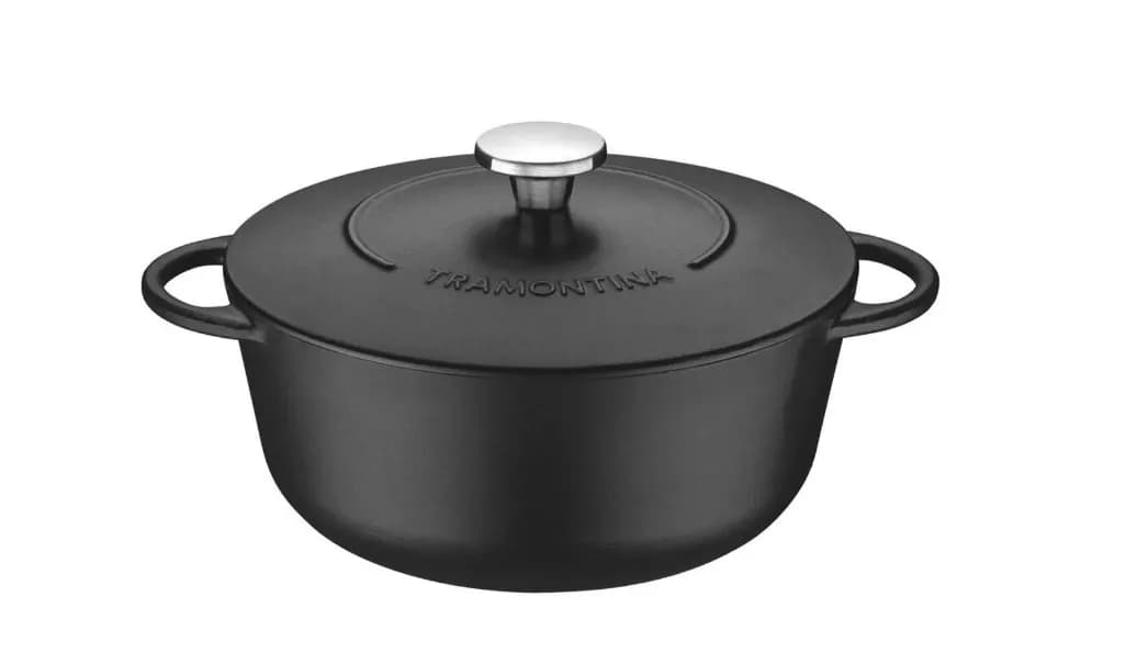 Cazuela de hierro fundido esmaltado negro con tapa