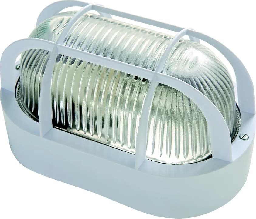 Aplique exterior oval blanco con rejilla