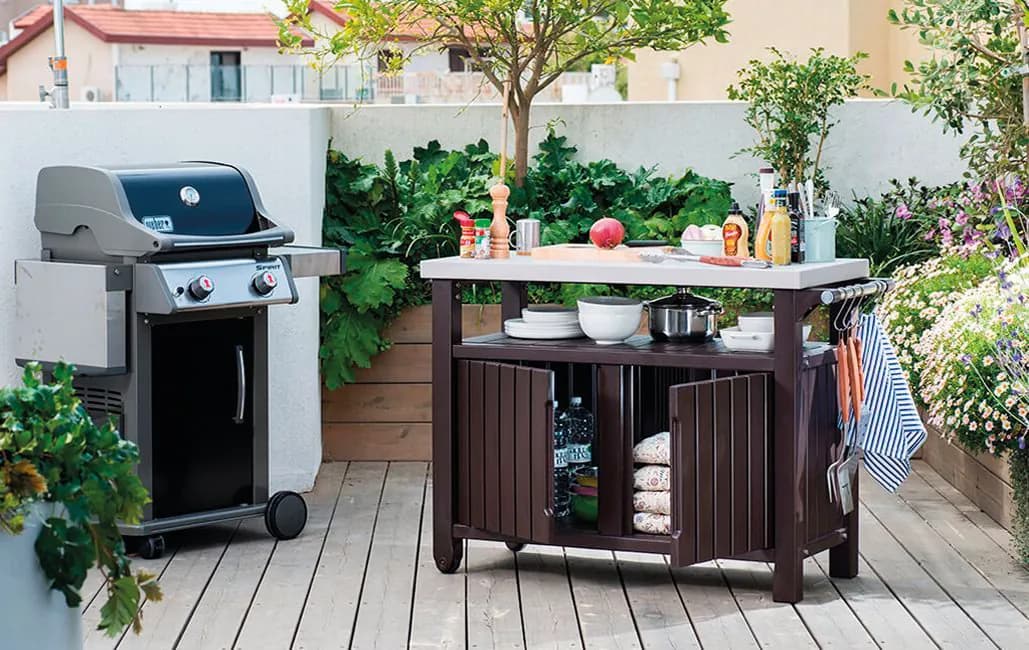 Mesa barbacoa resina marron