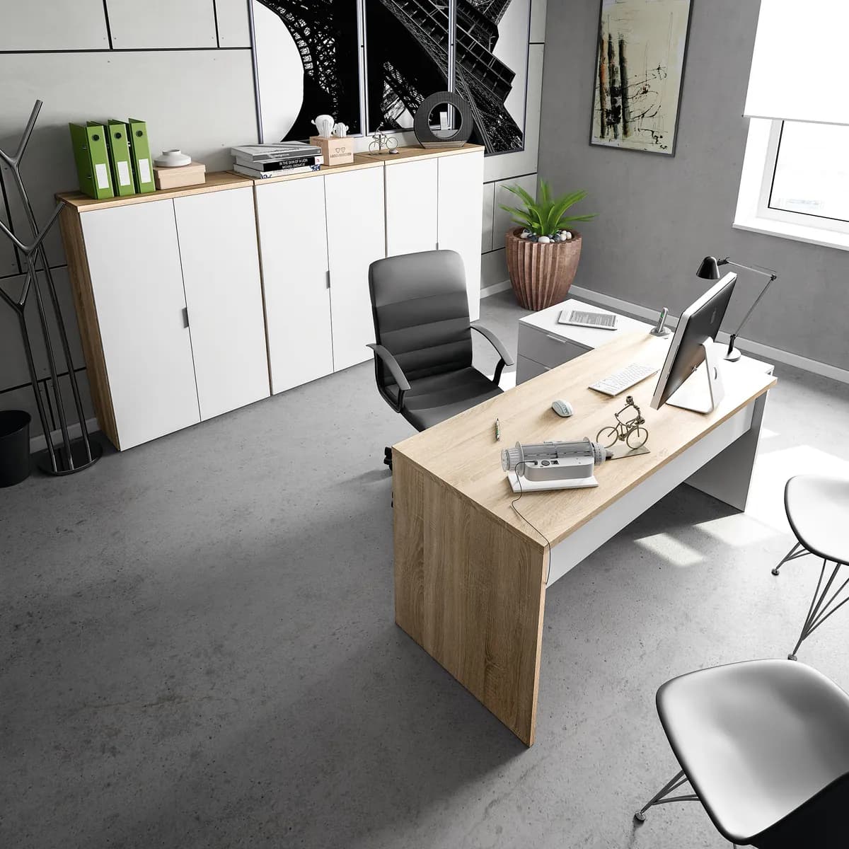 Mesa escritorio c/cajonera reversible blanco/robl