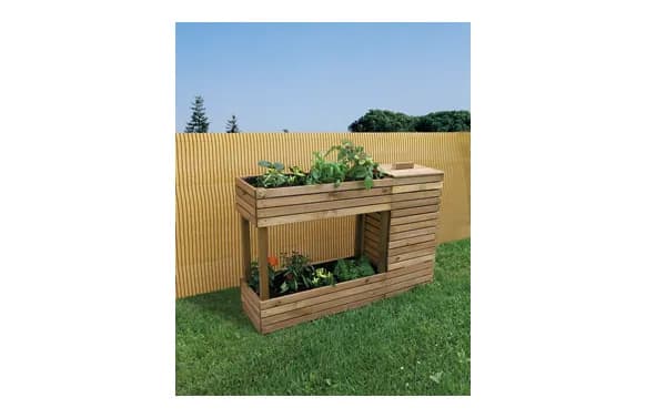 Huerto urbano madera elevado con compostador