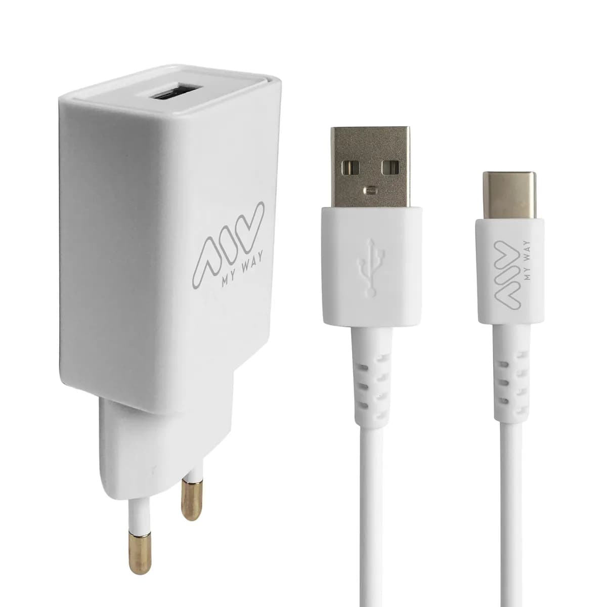 Cargador pared + cable usb tipo c 2a 15,6x8x3cm abs bl myw