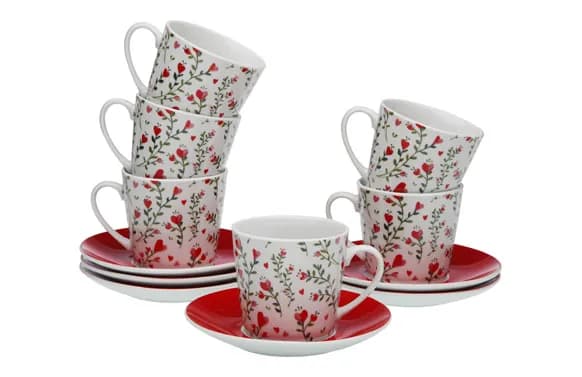 Taza te porcelona con plato set 6 ud