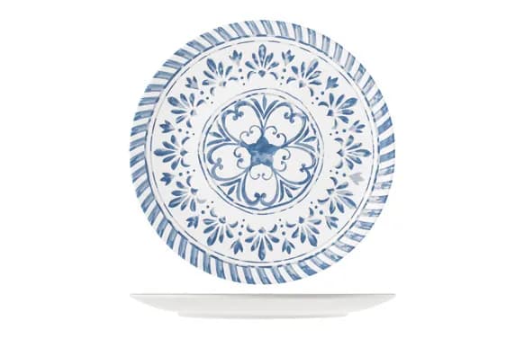 Plato melamina azulejo blanco-azul