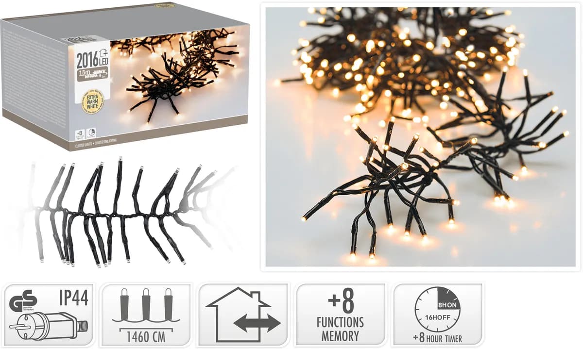 Guirnalda racimo 2016 led ip44 8 funciones timer