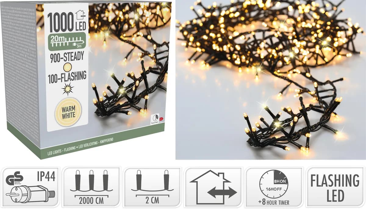 Guirnalda serpiente 1000 led flash ip44 timer