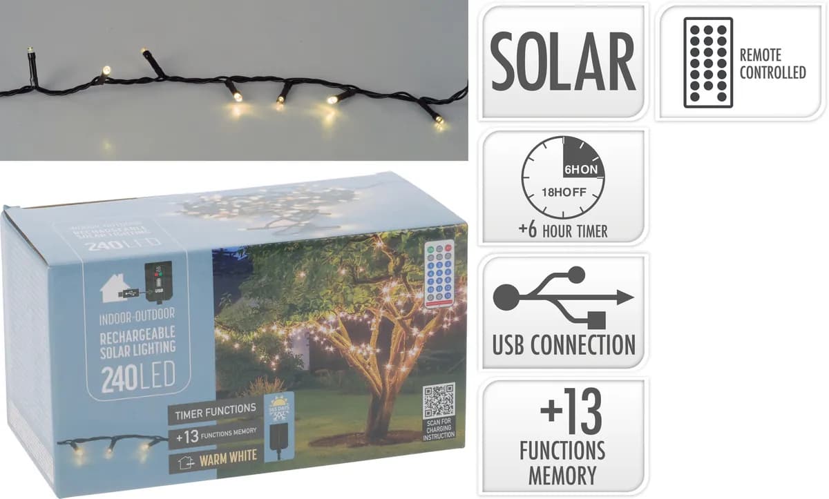 Guirnalda solar recargable 240 led 24v 230mah