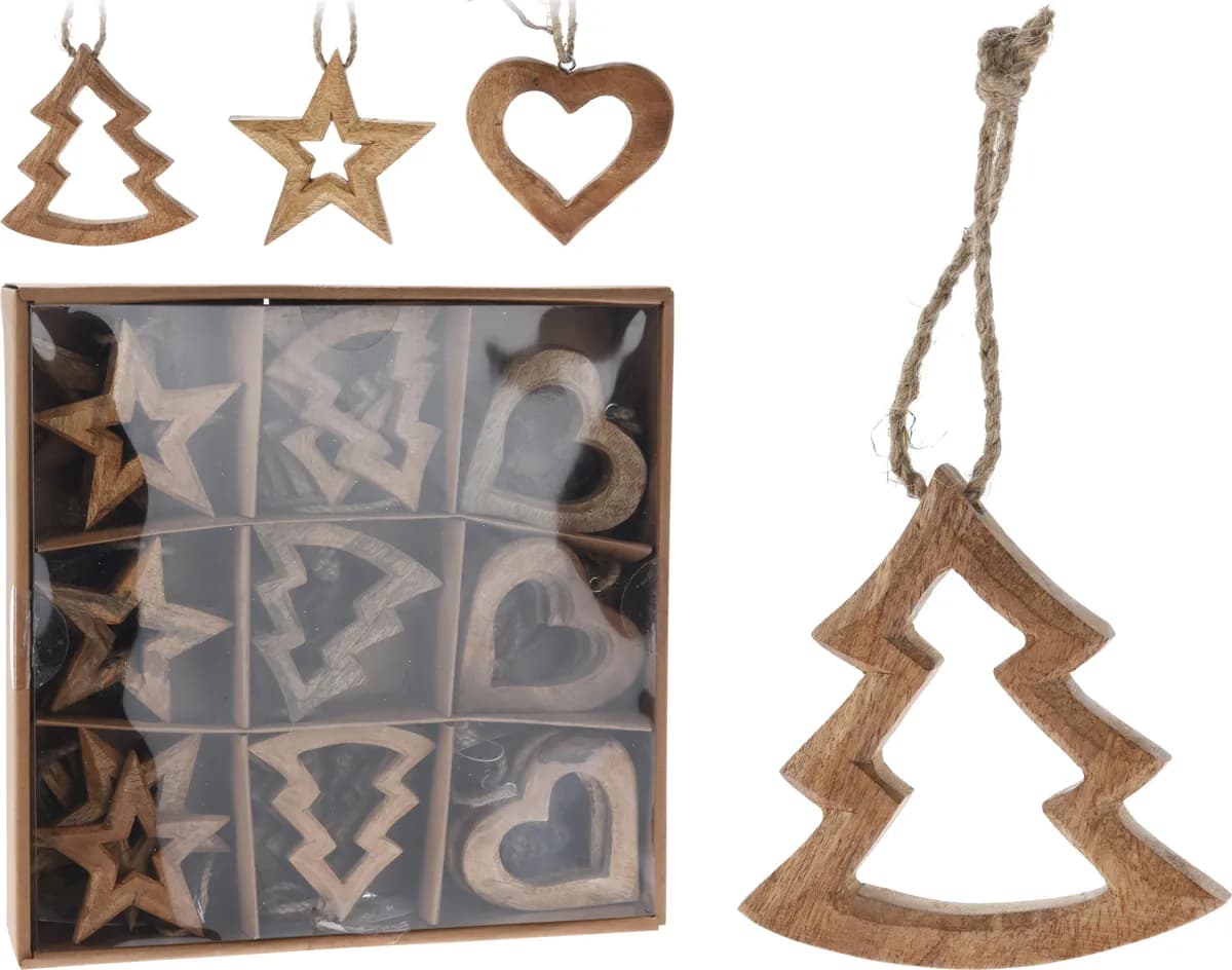 Colgante arbol navidad madera 3 decorados surtidos