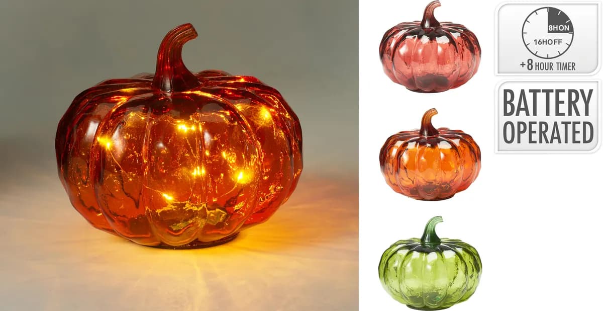 Calabaza vidrio leds decoración timer a batería
