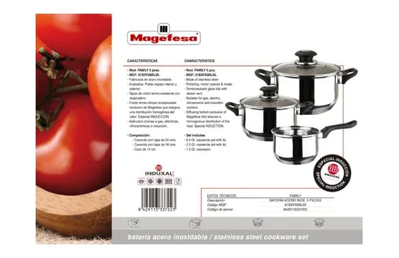 Batería acero inox tapa cristal inducción