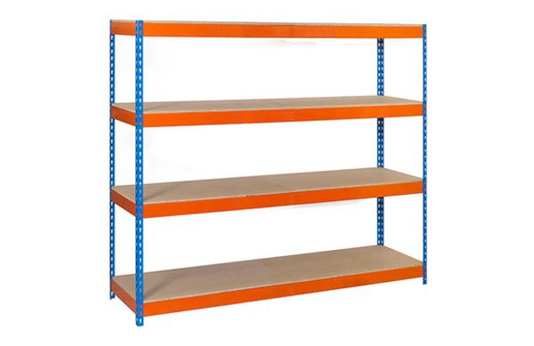 ESTANTERIA METAL 4 ESTANTES MADERA SIN TORNILLOS 200 X 150 X 60 CM AZUL/NARANJA 600KG/EST.