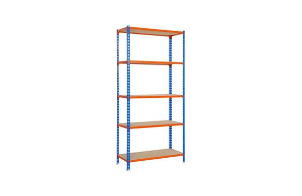 ESTANTERIA METAL 5 ESTANTES MADERA SIN TORNILLOS 200 X 120 X 50 CM AZUL/NARANJA 200KG/EST