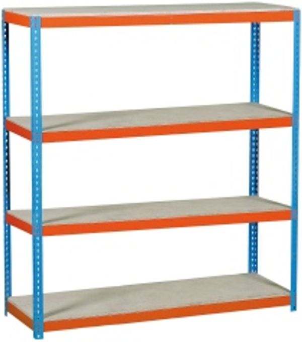 ESTANTERIA METAL 4 ESTANTES MADERA SIN TORNILLOS 200 X 180 X 60 CM AZUL/NARANJA 400KG/EST.