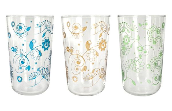 VASO ALTO DECORADO PACK 3 UDS 40 CL FLORES VERDES