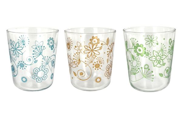 VASO DECORADO PACK 3 UDS 31,5CL FLORES VERDES