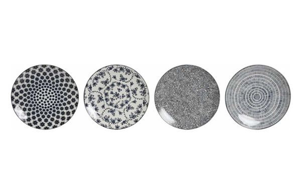 PLATO PORCELANA DECORADO SURTIDO AZUL LLANO 27 CM-SET 4U