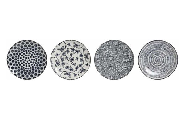 PLATO PORCELANA DECORADO SURTIDO AZUL POSTRE 19 CM-SET 4U