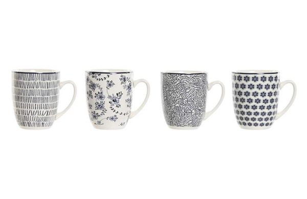 MUG PORCELANA DECORADO SURTIDO AZUL SET 4 UDS 34 CL