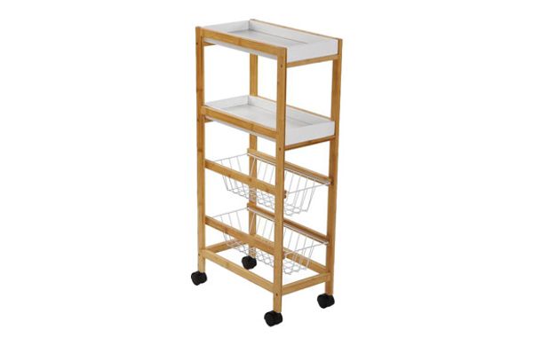 CARRO CON RUEDAS 2 CESTAS  40 X 22 X 83 CM - BLANCO