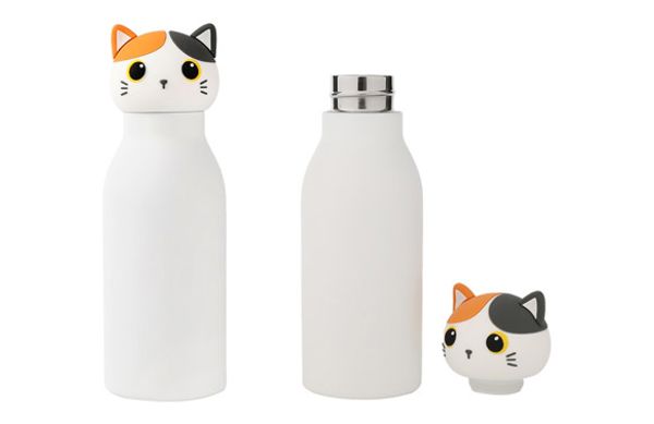 BOTELLA INOX INFANTIL TAPON FORMA GATO NARANJA - 420 ML