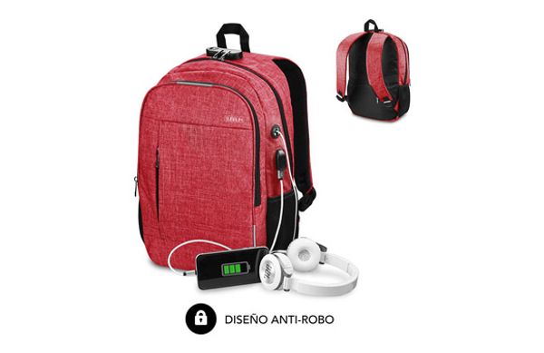 MOCHILA PARA PORTATIL ANTIRROBO URBAN LOCK 16" ROJO