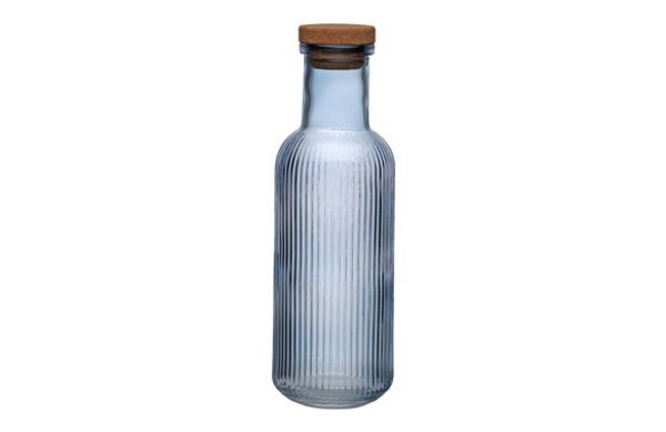 BOTELLA AGUA VIDRIO RAYAS AZUL 1000ML27,8X8,7X8,7CM
