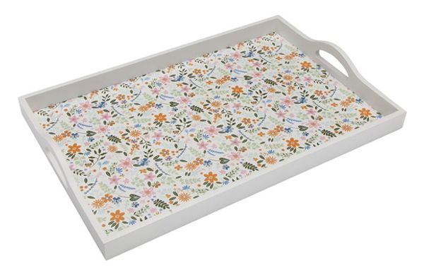 BANDEJA MADERA DECORADA RECTANGULAR FLOWERS 5X30X45CM