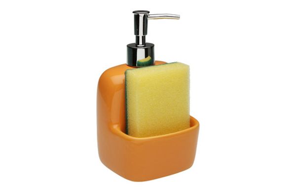 DOSIFICADOR JABON + ESTROPAJO NARANJA 17,8X9,4X10,5CM