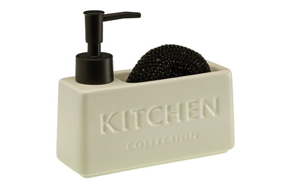 DOSIFICADOR JABON+ESTROPAJO "KITCHEN"   BEIGE 8X6X18CM