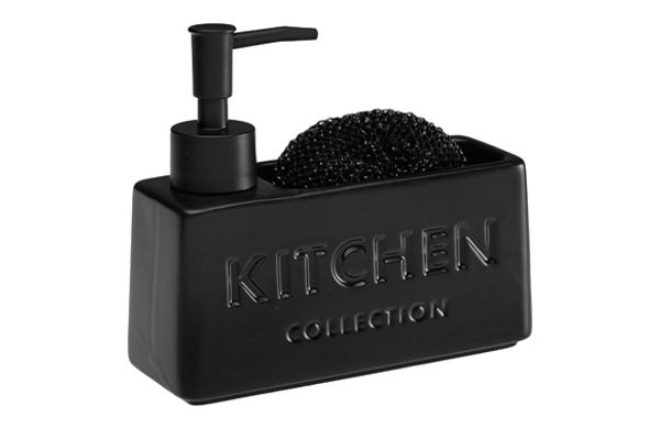 DOSIFICADOR JABON+ESTROPAJO "KITCHEN"   NEGRO 8X6X18CM
