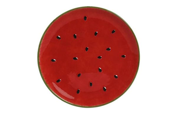 PLATO POSTRE GRES SANDIA ROJO 22X22X2,5CM