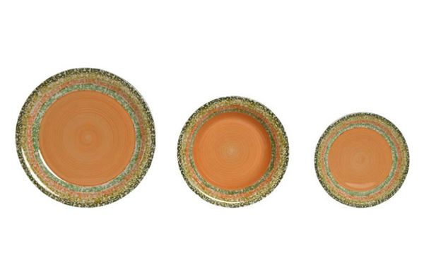 VAJILLA GRES NARANJA SET 18PZS 27X27X2CM