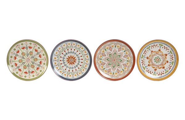 PLATO LLANO PORCELANA MANDALA 4UDS SURTIDO 26,5X26,5X2CM