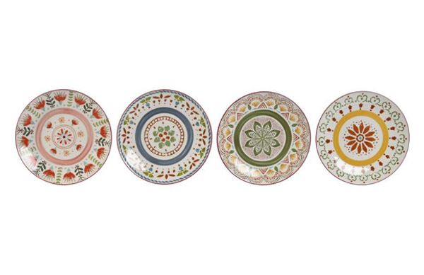 PLATO POSTRE PORCELANA MANDALA 4UDS SURTIDO 19,5X19,5X2CM