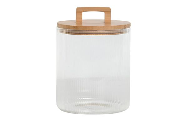 BOTE CRISTAL BAMBU RAYADO TRANSPARENTE 16X16X23 3L-TAPA BAMBU