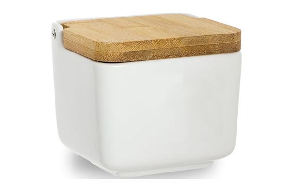 SALERO PORCELANA TAPA BAMBU BLANCO