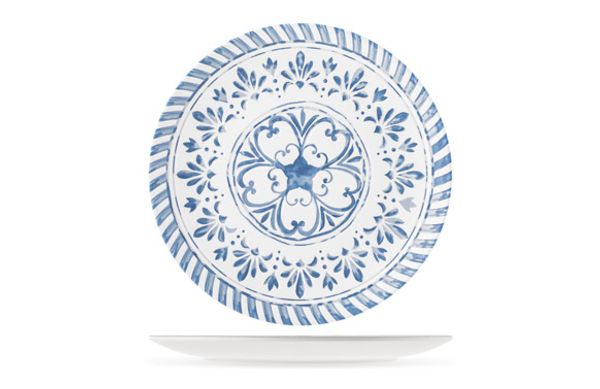 PLATO MELAMINA AZULEJO BLANCO-AZUL Ø 28CM LLANO