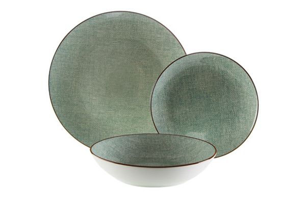 VAJILLA PORCELANA 18 PZAS LINO VERDE VIVO CHOCOLATE