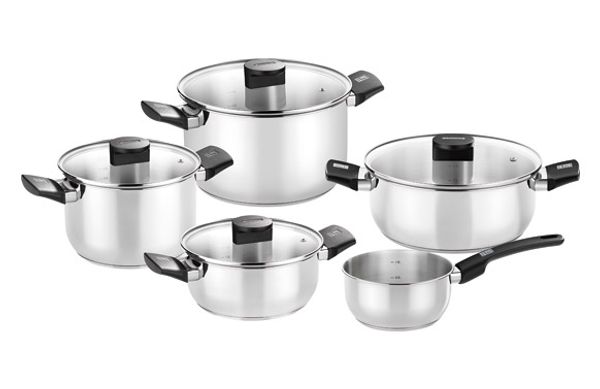 BATERIA INOX ELITE TAPA CRISTAL BAQUELITA 5 PIEZAS