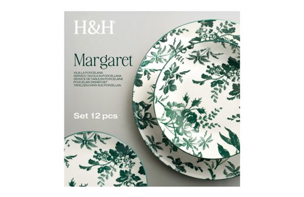 VAJILLA 12 PIEZAS PORCELANA DECORADA MARGARET VERDE