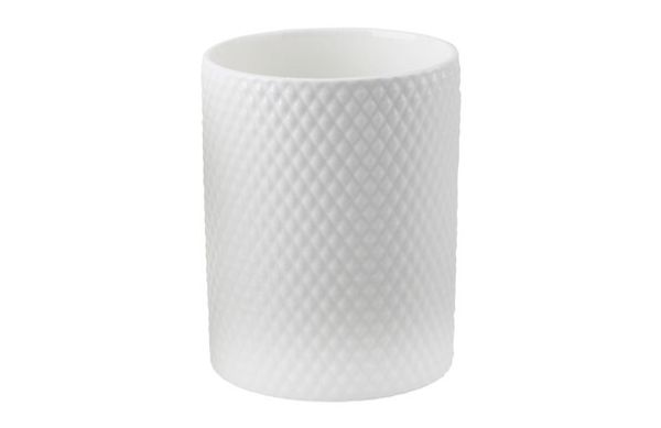 BOTE PORCELANA GRABADA UTENSILIOS COCINA BLANCO ROMBOS